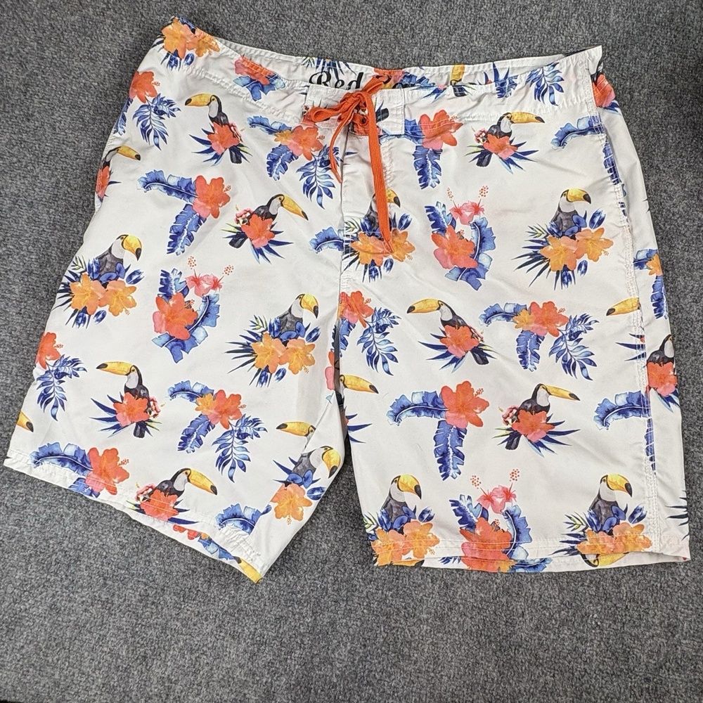 Red Camel Board Shorts Men 40 Toucan Tropical‎ Bird Floral Coastal Swim Trunks